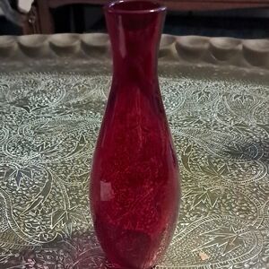 Vintage Ruby Red Glass Handblown Bud Vase 6.25" Tall